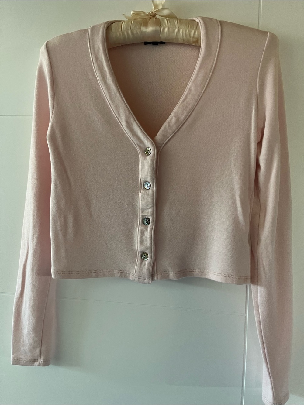 BLEUSALT shorty cardigan Women's  PINK V-Neck Button-Front Sz small or sz 1